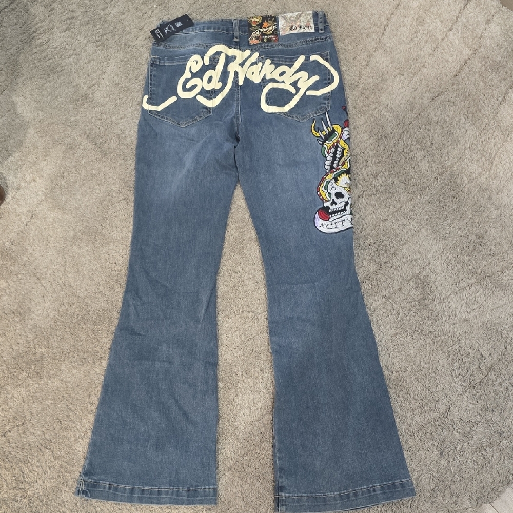 NWT Ed Hardy Y2K 2000 NYC Eagle Slim Flare Jeans